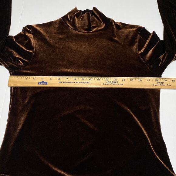 Women's Blouse Velvet Velour Chocolate Brown Top Long Sleeve Holiday Earth Tone - Picture 5 of 10